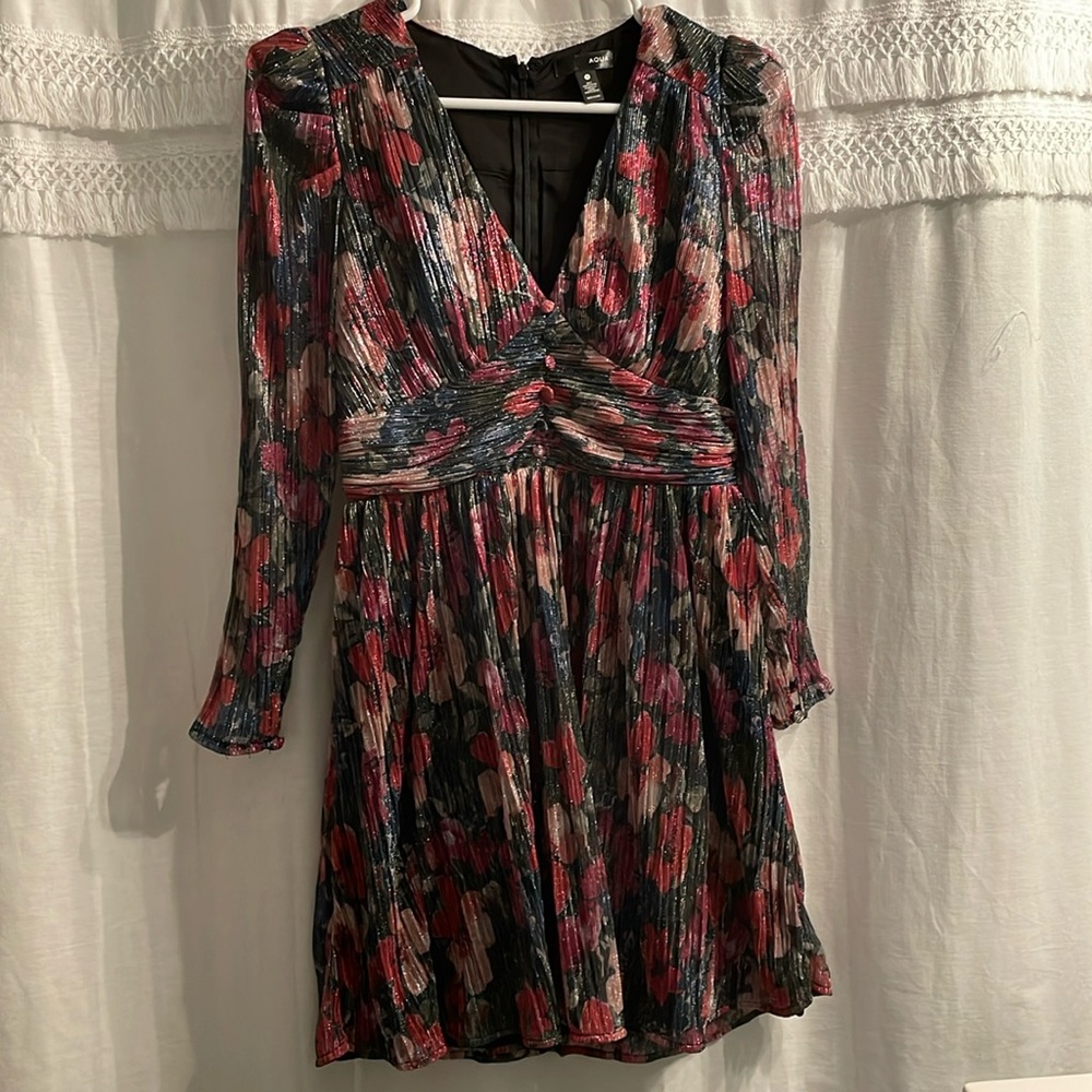 Aqua, Long Sleeve Floral Dress